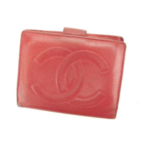 Chanel Wallet Purse Bifold COCO Red Gold Woman Authentic Used - Picture 1 of 6
